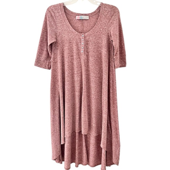 Free People FP Beach Drippy Jersey Henley High Low Knit Button Up Dress Size M - Picture 2 of 6